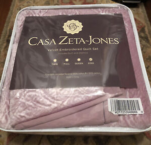 Casa Zeta Jones Velvet Embroidered Quilt Set King Size Included Quilt &Sham.New