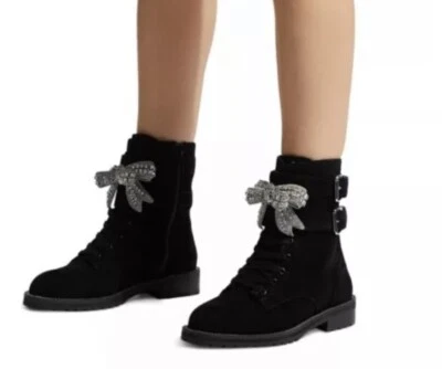Новый Kurt Geiger Sutton бант со стразами украшенный замши боевые ботинки 6 черный - Изображение 1 из 4