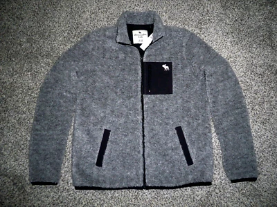 Chaqueta de piel sintética con cremallera ABERCROMBIE & FITCH 15/16 GRIS con logotipo ~ Poliéster para niños nueva con etiquetas Foto 1 de 3