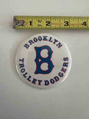 Brooklyn Trolley Dodgers 3 дюйма Кнопка Винтажная Редкая - Изображение 1 из 3
