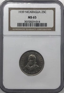 1939 NICARAGUA 25 CENTAVOS NGC MS-65 - Picture 1 of 4