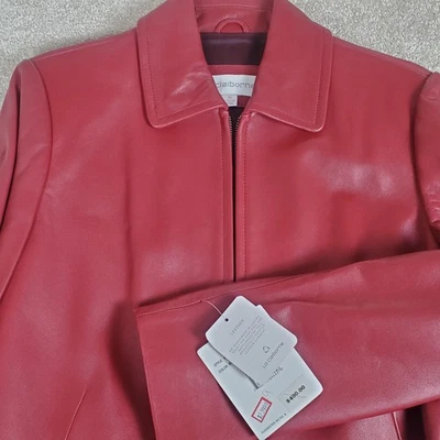 Chaqueta Liz Claiborne de cuero roja con cremallera para mujer talla M nueva de stock con etiquetas venta al por menor $400 Foto 1 de 4