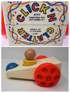 VTG 1975 Fisher-Price Click ’N Clatter Car #417 w/ Little People (Good Sticker) - Picture 1 of 6