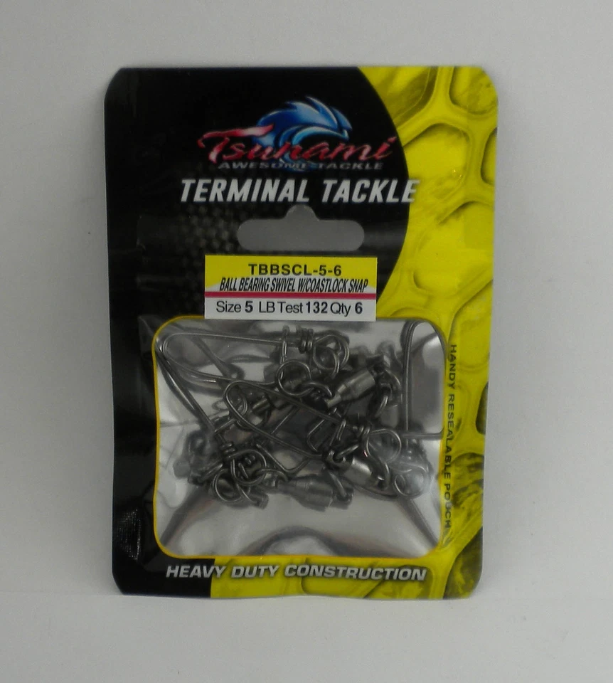 Tsunami Ball Bearing Snap Trolling Stainless Swivel Coastlock Tbbscl-5-6 130lb