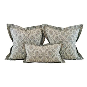 3 Pc Set French General Aqua Ciel Blue Cream Gray Boheme Floral Pillow Covers - Picture 1 of 7