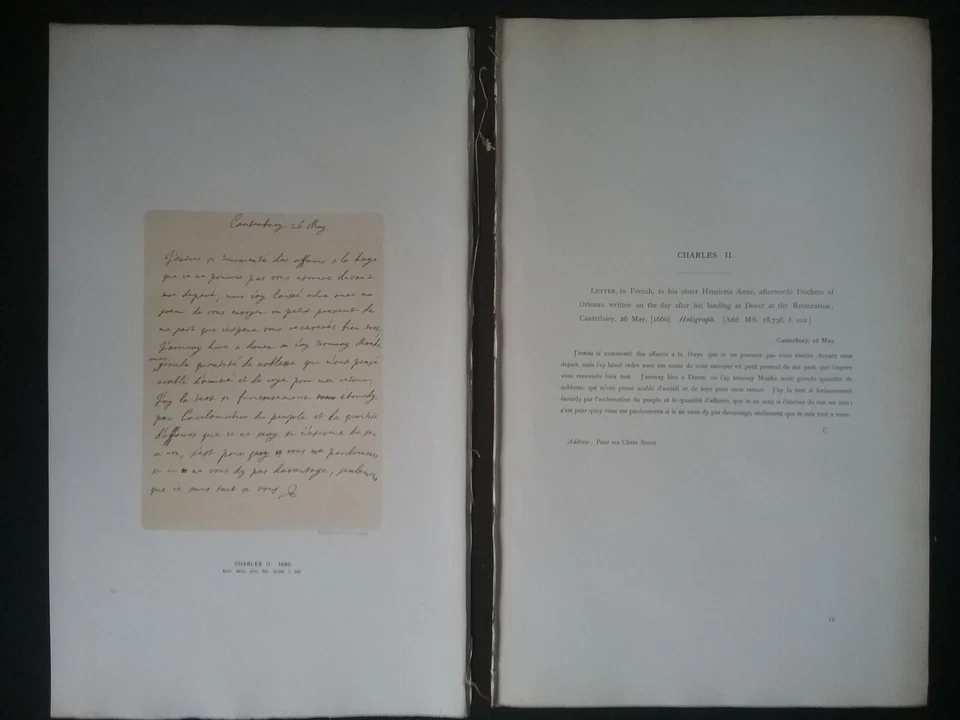 1660 LETTER IN FRENCH FROM KING CHARLES II TO HIS SISTER (126 yo copy made 1899) - Image 1 of 4