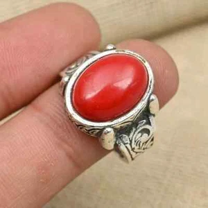 Coral Stone 925 Sterling Silver Handmade Men's Wedding Gift Statement Ring MR182 - Picture 1 of 13