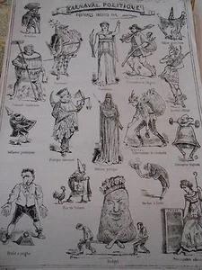 Litho Caricature 19èm - Pèle mèle de dessins Carnaval politique Costumes inédits - Picture 1 of 1