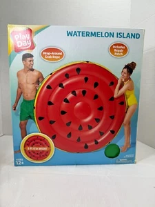 Play Day Watermelon Inflatable Island Pool Float w/Rope & Repair Patch 5'8" Wide - Picture 1 of 8