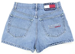 Rare Vintage TOMMY JEANS Hilfiger Spell Out Flag Patch Denim Jean Shorts 90s 3 - Picture 1 of 10