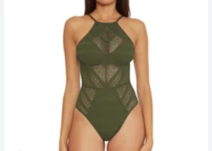 Becca by Rebecca Virtue Ava High Neck 1 Piece Women's Swimsuit Lg Cactus Green - Picture 1 of 6