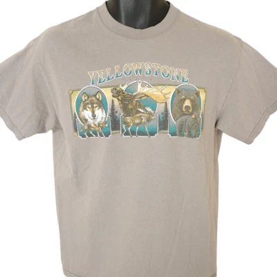 Винтажная футболка Йеллоустоунский национальный парк мужская размер средний бежевый 90-е Wolf Moose - Изображение 1 из 4