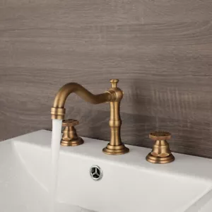 Deck 3PC Antique Brass 2Handle Swivel Spout Bath Tub Basin Mixer Faucet Sink Tap - Picture 1 of 14