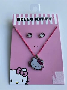Girl's Hello Kitty Set Pendant w Pink Chain and Earrings Cute Gift - Picture 1 of 5