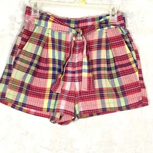 J. Crew Shorts Womens 4 Plaid Tie Waist High Waisted Elastic Waistband - Picture 1 of 6