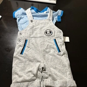 Kid’s First Impressions Blue Stripe Cotton T-shirt Grey Jumpsuit Size 12 Mos Set - Picture 1 of 13