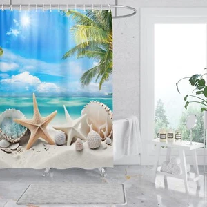 Beach Themed Shower Curtain Sets for Bathroom Summer Ocean Themed Shower Curt... - Picture 1 of 6