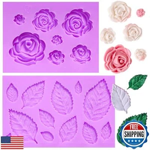 Stampi per fondente fiori rosa, stampi in silicone per fiori e foglie, decorazione torte - Foto 1 di 5