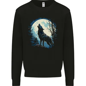 Moonlit Howling Wolf Fantasy Kids Sweatshirt Jumper - Picture 1 of 3