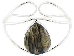 Artisan Gem , Cabochon Pear Shape Labradorite Sterling Silver cuff braselet - Picture 1 of 6