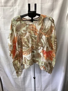 Chico's Floral PONCHO S/M Lightweight BOHO 100% linen Brown's, greens - Picture 1 of 10