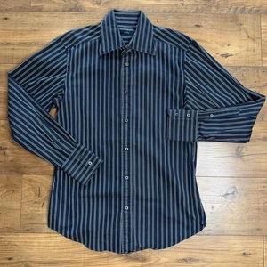 Gucci Mens Button Down Shirt Black Gray Stripes Long Sleeve Striped Size 41/16 - Picture 1 of 5