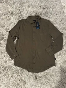 Kenneth Cole Button Down Shirt Medium Long Sleeve Knit Pique Lightweight Green - Picture 1 of 3
