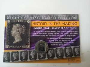 Uk Pobjoy Mint -2020 50p Coin -Celebrate 180 Anniversary Of -black Penny Stamp - Picture 1 of 4