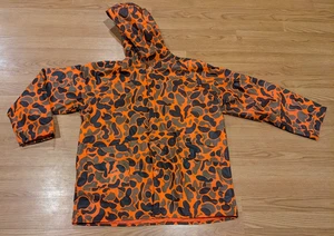 Vintage US Camper Orange Green Camo Snap PVC Quilted Rain Jacket - L - Picture 1 of 4
