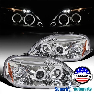 Fits 1999-2000 Honda Civic Halo Projector Headlights LED Bar Lamps 99-00 Pair — 第 1/4 张图片