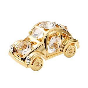 Swarovski Crystal Elements Studded Vw Beetle Car Figurine 24K Gold Plated