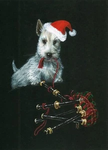 PRINT OF PAINTING SCOTTISH TERRIER RYTA XMAS SANTA GIFT FOLK ART DOG Portrait 🎄 - Picture 1 of 1