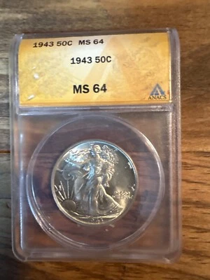 1943 50C Walking Liberty Half Dollar ANACS MS-64 Old Holder - Image 1 of 2