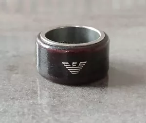 Emporio Armani Ring Wood and Steel Ring, Unisex, UK Ring Size O 1/2 - Foto 1 di 15