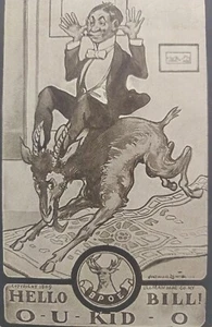 BPOE Elks Club Lodge Comic Greeting Hello Bill Riding Goat 1909 A Lewis Ullman - Picture 1 of 3