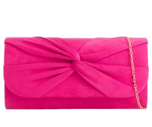 Rosa Clutch Bag Damen Kirsche Samt Abendtasche Fuchsia Hot Pink Schultertasche - Bild 1 von 3