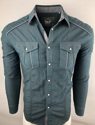 Camisa BKE Hebilla Para Hombre Azul Manga Larga Perla A Presión Calce Relajado Western Rodeo Foto 1 de 4
