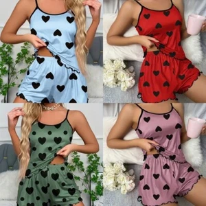 Women's Heart Print Pajamas Set - 2 Piece Nightwear - Picture 1 of 11