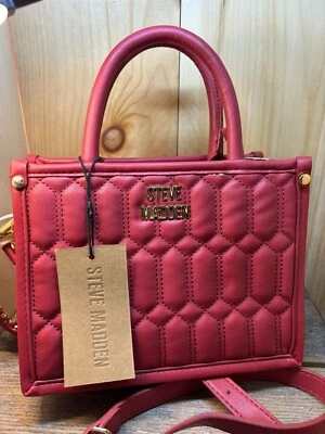 NEW Steve Madden Bniko Quilted Cherry Red Crossbody Tote Bag - Image 1 of 4