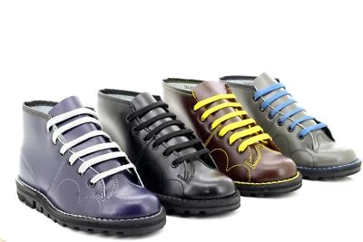 Grafters B430 Unisex Original Retro Lace Up Monkey Boots 1960's Style Wine Coate - Image 1 of 4