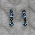 Vintage signed Givenchy blue crystal, black metal pierced earrings
