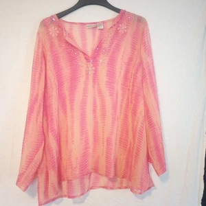 Fashion Bug rosa Blume 3/4 Glockenärmel Plissee Chiffon Bluse Plus Größe 22/24 - Bild 1 von 12