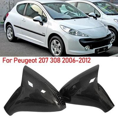 For Peugeot 207 308 2006-2012 2Pcs Carbon Fiber Rearview Mirror Cover Shell Caps - Image 1 of 4