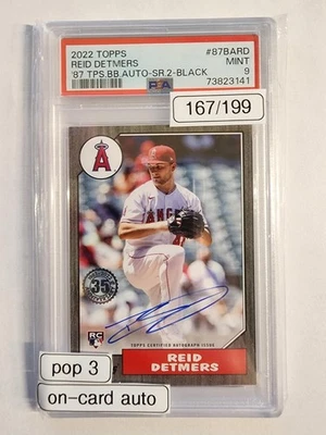 PSA 9 2022 TOPPS UPDATE Black 1987 Auto REID DETMERS RC # /50 Mint Angels SSP - Image 1 of 3