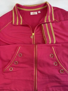 Quaker Factory Women’s Sz 3XL Pink + Gold Crystal Sparkle Zip-Up Jacket - Picture 1 of 10