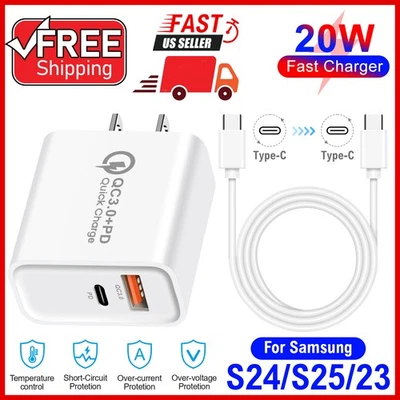 20W Fast Charger Wall Adapter USB Type C Cord For iPhone 17 iPhone Air Android - Image 1 of 4
