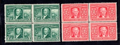 US 1904 LOUISIANA PURCHASE SC. #323-324 MINT IN BLOCKS OF 4 TOP PAIRS HINGED - Image 1 of 2