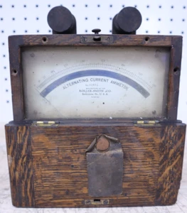 Vintage / Antique Roller-Smith CO. Alternating Current Ammeter W/ Wood Case USA - Picture 1 of 7