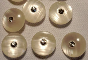 Fancy Small Buttons 15mm White Pearl Rhinestone Sewing Shank 6pcs - Picture 1 of 7