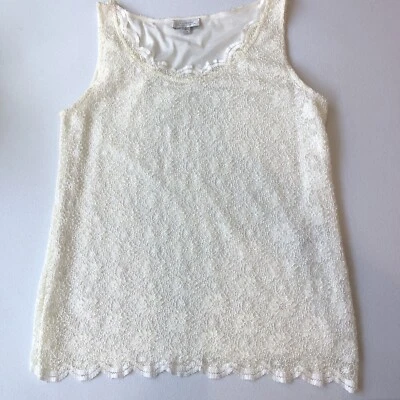 Tahari Talla M Marfil Sin Mangas Festoneado Floral Encaje Top Femenino Hadas Casa de Campo Foto 1 de 4
